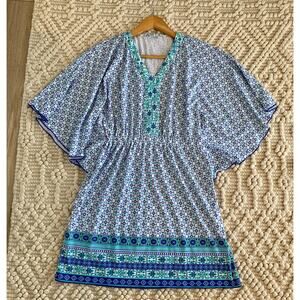 Cabana Life Blue Swim Coverup with Dramatic Sleeves